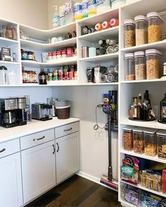 an organized pantry with lots of food items