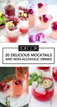 various cocktails and non - alcoholic drinks with text overlay that reads, decor delicious mochais and non - alcoholic drinks