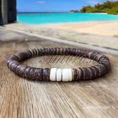 Brown Bangle Bracelet For Beach, Brown Bangle Bracelet For The Beach, Coconut Bracelet, Mens Surfer Style, Mens Bead Bracelet, Surf Bracelets, Surf Bracelet, Surf Jewelry, Bracelets Women