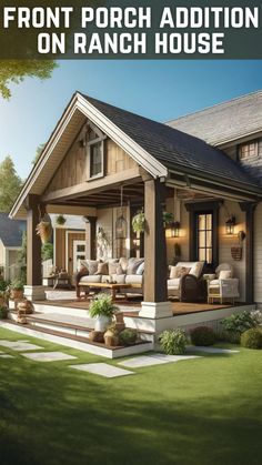 the front porch addition on ranch house is an easy way to add curb appeal and privacy