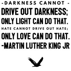 Darkness cannot drive out darkness; only light can do that. Hate cannot drive out hate; only love can do that. -Martin Luther King Jr Celebrating the difference he made to the movement and his perspective, wisdom, & giving everything he had. Darkness Cannot Drive Out Darkness, King Jr, Martin Luther King Jr, The Movement, Martin Luther, Love Can, Martin Luther King, Word Search Puzzle, Drive