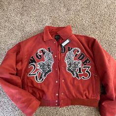 New With Tags! Brick Red Tiger Jacket. Never Worn! Tiger Jacket, Red Tiger, Brick Red, Mens Jackets, Jackets & Coats, Man Shop, Tags, Red, Color