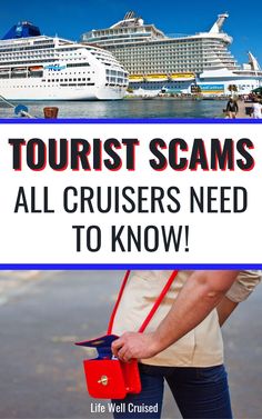 a man holding a red bag with the words tourist scams all cruises need to know