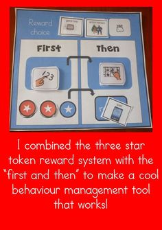 a poster with words and pictures on it that says, i combined the three star token reward system with the first and then to make a cool behavior management tool