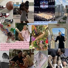 the collage shows people and sports related items