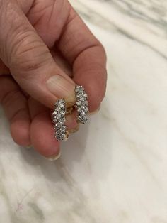 "14k Yellow Gold 1/2 hoop style earrings all diamonds.  Stud earring that hangs down and looks like a hoop.  Very elegant great for day or night.  Both earrings weigh 3 grams and measure about 5/8\" long.  Condition is very good, one is bent slightly causing it to be slightly shorter as you can see on the ruler photo, other earrings is about 3/4\" long.  Pretty earrings you'll get plenty of use out of!   As always every item is available.  Aphrodite's Antique & Gifts 11 Milton Ave, Highland, NY Antique Gifts, Antique Gift, Earrings Diamond, Pretty Earrings, Style Earrings, Pierced Earrings, Aphrodite, Stud Earring, Earings Piercings