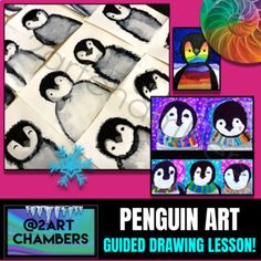 the penguin art guided drawing lesson is available for kids to learn how to draw and paint