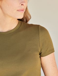 We’re all about starting with an amazing fabric, and the Legacy Short-Sleeve Crew is a prime example of that. V Neck, Green, Women's Top, Fabric