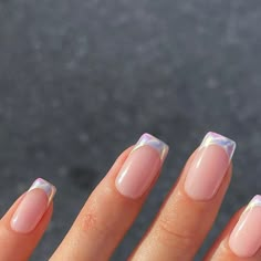 Purple French Tips With Design, Irredescent Nails French Tip, French Tip Variations, Short Purple Nail Ideas, Lilac Chrome Nails, June Nails Ideas 2024, Lilac Nails, Basic Nails, Simple Gel Nails