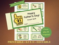 a father's day coupon book with the words happy father's day on it