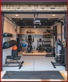 the inside of a home gym with exercise equipment