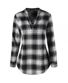 Buy Curved Hem Plaid Blouse - Black + White - 3W33243522 online, fidn many other Designer Women's Clothing Tartan Blouse, Curved Hem Top, Checkered Blouse, Cheap Blouses, Clothing Sites, Rayon Shirt, Plaid Top, Plaid Blouse, Sammy Dress