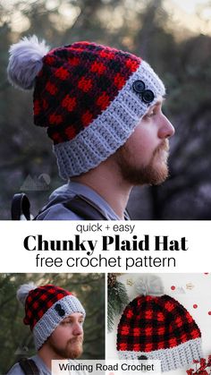 the chunky plaid hat is free crochet pattern