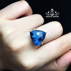 18k gold triangle brilliant London blue Topaz engagement wedding ring with diamonds/Topaz gemstone made/one of a kind gift/Art Deco/Mother by GraceGemsUS on Etsy Fake Stone, Gold Triangle, Gold Topaz, Topaz Jewelry, London Blue Topaz Ring, Engagement Wedding Ring, Gift Art, Blue Gemstones, Blue Topaz Ring