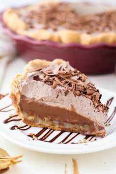 a slice of chocolate pie on a plate