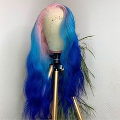 Peruvian Hair Pink And Blue Ombre Color Lace Front Wig Natural Waves Hair, Creative Hair Color, Pretty Hair Color, Peruvian Hair, Front Lace Wigs Human Hair, Ombre Color, Long Wigs, Baddie Hairstyles, Blue Ombre