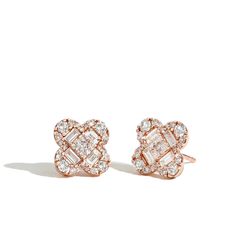 A stylish pair of clover studs encrusted with 1.30ctw of round and baguette diamonds. Beautifully crafted in 14K rose gold with diamonds of G-I color and I1 clarity. Lighthouse Point, Baguette Diamonds, Baguette Diamond, Round Diamonds, Product Launch, Diamonds, Stud Earrings, Rose Gold, Gemstones