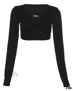 Zlily - Solid Slim Fit Hollow Out Long Sleeve T-Shirt with Exposed Navel and Fashionable Round Neck Crop Top Casual, Streetwear Tops, Solid Clothes, Fashion Korean, Slim Fit Shirt, Y2k Aesthetic, Black Crop Tops, Cropped Top, Long Sleeve Casual