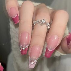 Pink French Tip Nails, Pink French Tip, Pink French, Tip Nails, Soft Nails, Kawaii Nails, Gem Nails, Pink Acrylic Nails