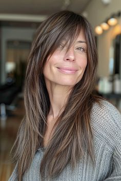 Click for More ➡️ | Save for Later ❤️  Discover 34 stunning and trendy hairstyles for women over 40 with bangs that are perfect for 2024! From chic bobs to layered locks, these stylish cuts will make you look and feel fabulous. Explore the latest trends in bangs, including side-swept, wispy, curtain, and more.  Whether you have thin hair, curly hair, or want to try a new color like blonde or brown, these haircuts are designed to enhance your natural beauty and boost your confidence.  #HairstylesForWomenOver40 #Bangs2024 #Haircuts #HairTrends #Over40Style #HairInspiration #BeautyTips #WomenWithBangs #HairTransformation #HairGoals  31. Long, Straight Layers with Side Bangs - Hairstyles For Women Over 40 With Bangs Side Wispy Bangs Long Hair, Bangs Around The Face, Hair With Long Bangs And Layers, Long Hair Sweeping Bangs, Fringe Bangs With Side Part, Haircuts With Glasses Long, Side Part Layered Hair Medium, Long Bob And Fringe, Side Part With Long Bangs