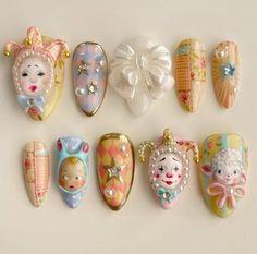 Clown Core Nails, Pastel Jester, 4d Nail Art, Clowncore Fashion, Circus Nails, Fake Nails Designs, Really Cute Nails, Pretty Gel Nails, Modern Mansion