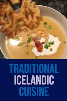 the cover of traditional iceland cuisine, featuring fried shrimp and potato fries on a white plate