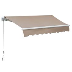 a beige awning with white trim on the side and an attached pole to it