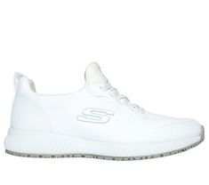 Comfort and protection combine with easy-wearing style in Skechers Work Relaxed Fit Squad SR. This sporty utility design features a 3M Scotchgard treated soft mesh and synthetic upper with a stretch-lace front, slip-resistant traction outsole, and a cushioned Skechers Memory Foam insole. | Skechers Women's Work: Squad SR Sneaker Fade-resistant Nylon Sneakers For Training, Slip-resistant Lace-up Nylon Sneakers, Slip-resistant Nylon Sneakers For Running, Slip-resistant Nylon Running Sneakers, Athleisure Mesh Sneakers With Slip-resistant Feature, Slip-resistant Nylon Running Shoes, Slip-resistant Nylon Training Sneakers, Stretch Mesh Sneakers For Athleisure, Functional Slip-resistant Mesh Sneakers