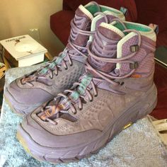 Tor Ultra Hi Collab In Eggplant Purple, Lace Up Hiking Boots. Ankle Height. Comes With Interchangeable Laces In Purple, Green, Orange. Gently Used. Us Women’s Size 7.5, Eu 39.5 Sneakers Boots Walking Outdoors Goretex Gorpcore Comfortable Vibram Soles Hoka Boots, Walking Outdoors, Hoka Shoes, Eggplant Color, Eggplant Purple, Purple Lace, Boots Ankle, Sneakers Boots, Purple Green