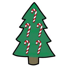 a green christmas tree with candy canes on it