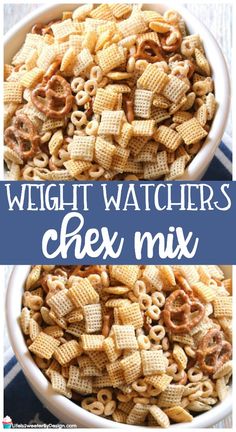 a bowl full of chex mix with the words weight watchers next to it