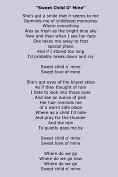 a poem that reads sweet child o'mine