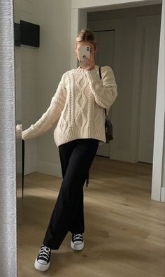 fall fashion, fall outfit, sweater outfit Winter Sweaters Women, Winter Outfits For Blondes, Girly Style Outfits Casual, Winter Outfits Blonde Hair, Winter Fit Inspo 2024, Dress Pants And Sweater Outfit, Trendy Business Casual Outfits For Women Winter, Comfy Chic Fall Outfits, Fall Outfit Sweater