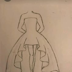 a drawing of a woman in a dress with long sleeves and high low skirt on the bottom