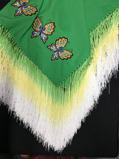 Pretty green youth shawl NOT FULL SIZE SHAWL. Measurements of fabric is 44 inches wide x 26 inches. 14 inch fringe. Ready to ship. Shawl Measurements, Grass Dance Outfits, Dance Outfit, Pretty Green, Dance Outfits, Shawls And Wraps, Scarf Wrap, Bead Work, Scarf Accessory