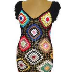 Multicolor Sleeveless Crochet Top For Beach, Knit Mini Dress For Beach, Multicolor Crochet Beach Dress For Summer, Beach Mini Dress In Knit, Multicolor Crochet Dress For Spring Beach Cover-up, Multicolor V-neck Crochet Top For Summer, Multicolor V-neck Crochet Dress For Vacation, Multicolor Crochet V-neck Dress For Spring, Multicolor Crochet Beachwear Dress