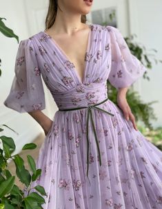 Lavender Romance Dress | Teuta Matoshi Tulle Dress Prom, Prom Dress Tulle, Midi Prom Dress, Wedding Dress Bridesmaid, Princess Bridesmaid Dress, Printed Flowers, Special Occasion Gowns, Gown Plus Size, Dress Cottagecore