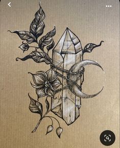 a drawing of a piece of art with flowers and leaves on the bottom half of it