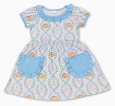 The sweetest dress in an adorable print! Runs TTS! Pumpkin Dress, Pajama Dress, Boys Pajamas, Girls Pajamas, Sweet Dress, Pajama Top, Accessories Storage, Burp Cloths, Dress Romper