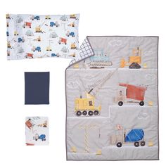 a baby blanket with construction vehicles on it