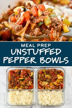 the meal prepped and unstufffed peppers bowls are ready to be eaten