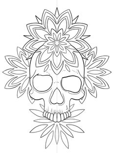 a skull with flowers on it's head is shown in this coloring book page