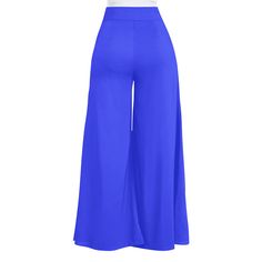 Royal Blue Pleated Wide Leg Long Pants Blue Ankle-length Solid Color Bottoms, Blue Stretch Bottoms With Solid Color, Stretch Blue Bottoms, Stretch Blue Solid Color Bottoms, Casual Blue Full-length Dress Pants, Blue Full Length Casual Dress Pants, Blue Ankle-length Dress Pants With Pockets, Blue Wide Leg Stretch Bottoms, Blue Stretch Wide Leg Bottoms