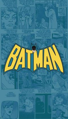 an image of the batman logo on a blue background with comic pages surrounding it and in front of them