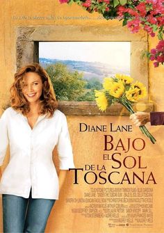 a movie poster for the film sous soled de toscane with a woman holding flowers