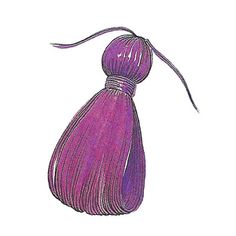 a drawing of a purple tasseled object with a long cord on it's end