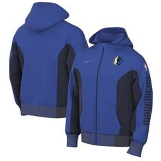 Knock out cooler weather in this Dallas Mavericks 2023/24 Authentic Showtime hoodie from Nike. It features the added warmth and mobility of Nike Therma Flex fabric and zippered sides for built-in ventilation. Mesh on the hood of this Dallas Mavericks full-zip provides breathable coverage that helps you stay comfortable during temp changes. Move To Zero is Nike's journey toward zero carbon and zero waste to help protect the future of sport. Apparel labeled sustainable materials is made with at le Hooded Fleece Outerwear For Sports Season, Hooded Fleece Outerwear For Sports Events, Nike Sports Hoodie For Sports Season, Hooded Track Jacket With Ribbed Cuffs For Sports, Hooded Fan Apparel Outerwear For Winter, Nba Store, Dallas Mavericks, Nike Blue, Mens Outerwear