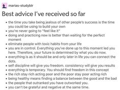 the text on the page says, best advice i've received so far