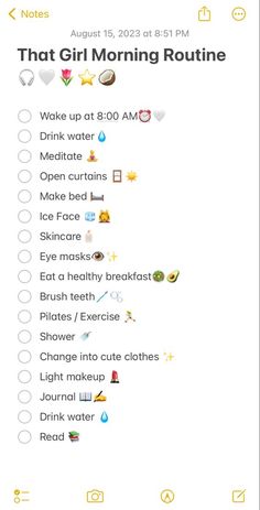 Checklist Morning Routine, Morning Routine List Ideas, Cute Morning Routine List, Girl Routine Ideas, How Many Cups Of Water A Day, Morning Routine Black Teenage Girl, 5 Am That Girl Morning Routine, 9:30 Am Morning Routine, Morning Routine Glow Up