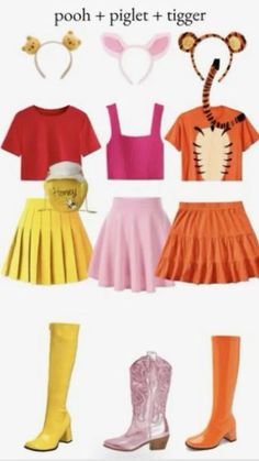 four different types of clothes and accessories for children to wear in the same fashion style